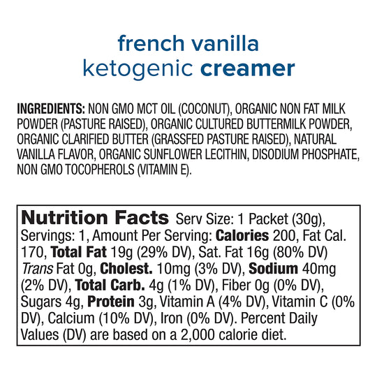 French Vanilla Keto Creamer nutrition label